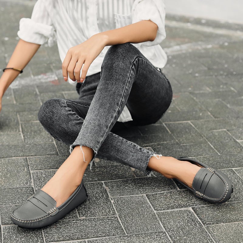 Artisure Women's Classic Handsewn Gray Genuine Leather Penny Loafers Driving Moccasins Casual Boat Shoes Slip On Fashion Office Comfort Flats 8.5 M US SKS-1221HUI085 - Image 5